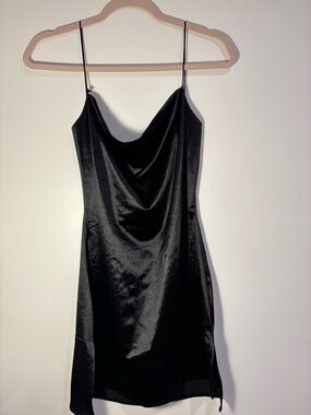 Zaful Black Satin Cowl Neck Mini Dress
